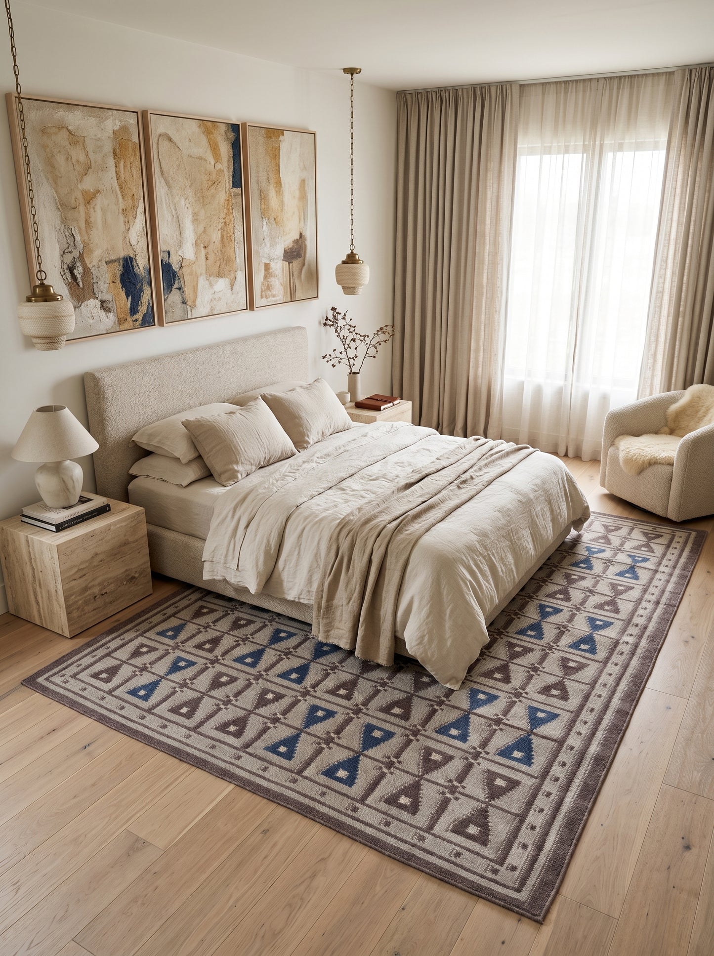 concentric Scandi-Tribal Band Grey and Brown Handwoven Wool Dhurrie
