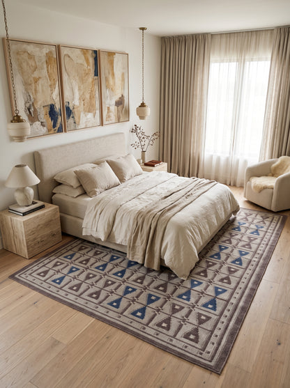 concentric Scandi-Tribal Band Grey and Brown Handwoven Wool Dhurrie