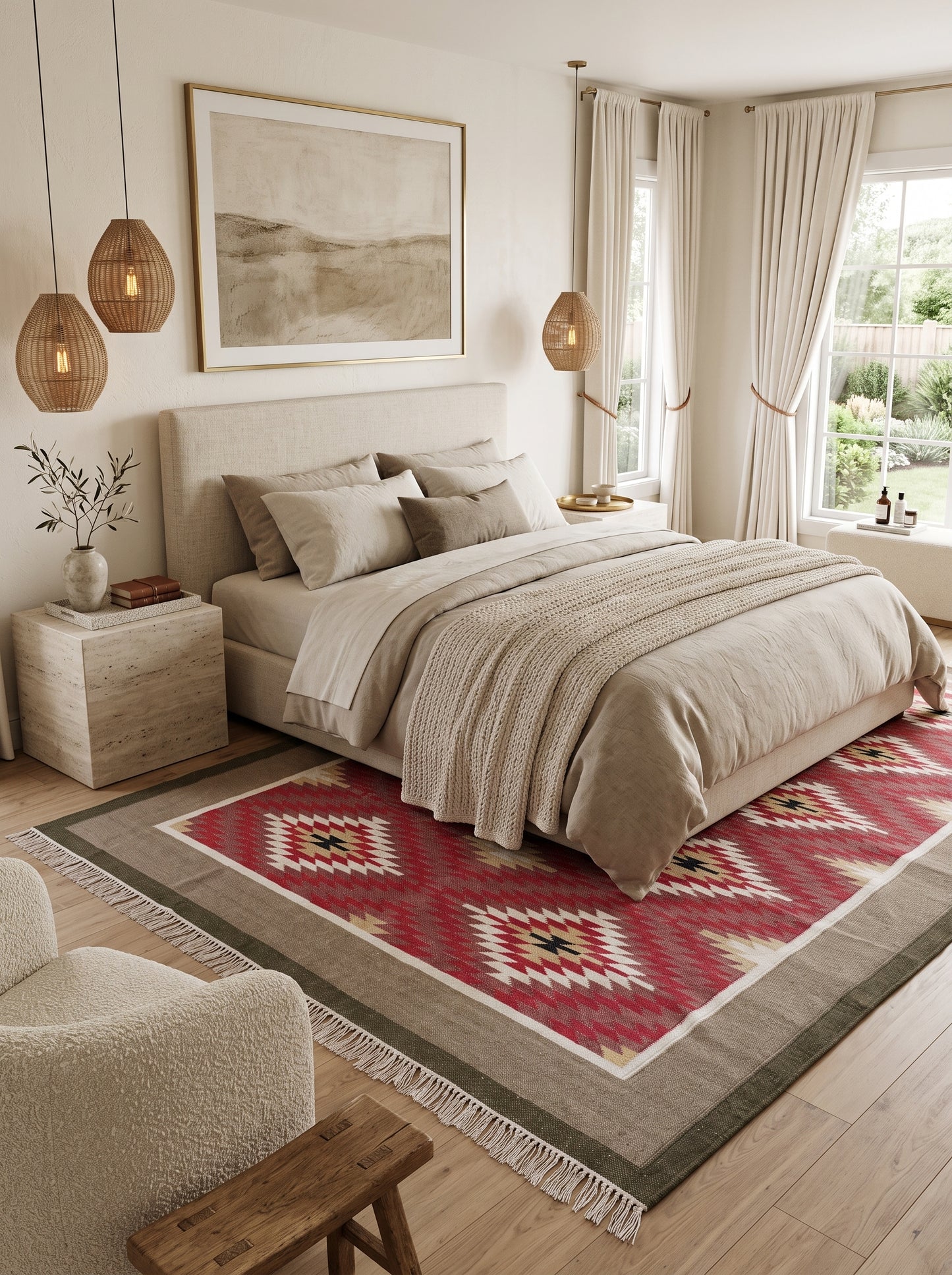 Crimson Taupe Heritage Chevron Diamond Motif Flatweave Accent Carpet