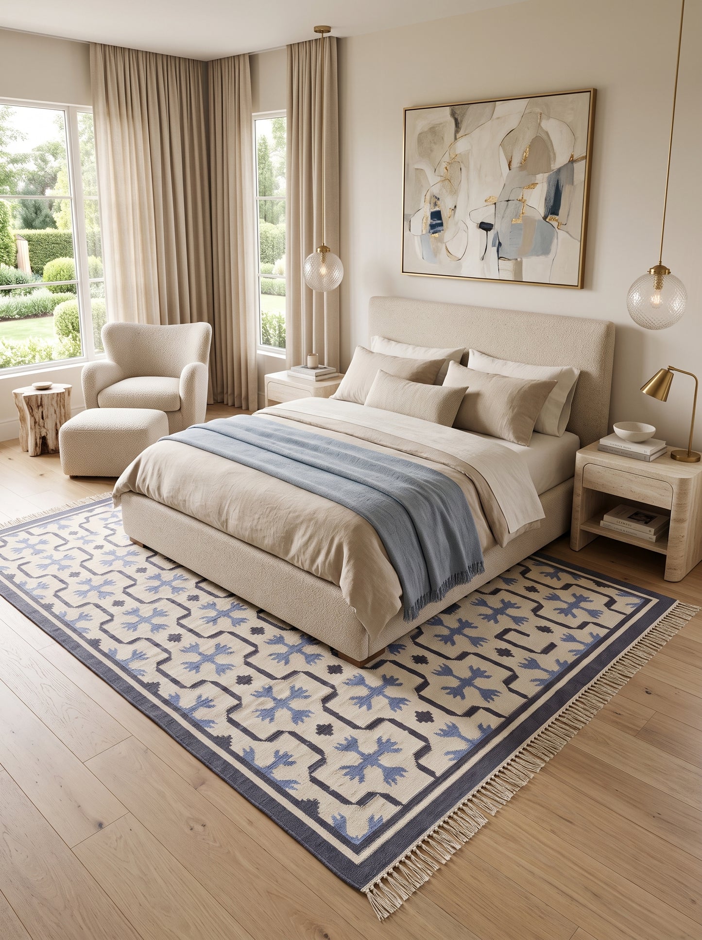 Periwinkle Lattice Crest Abstract Snowflake Motif Flatweave rug
