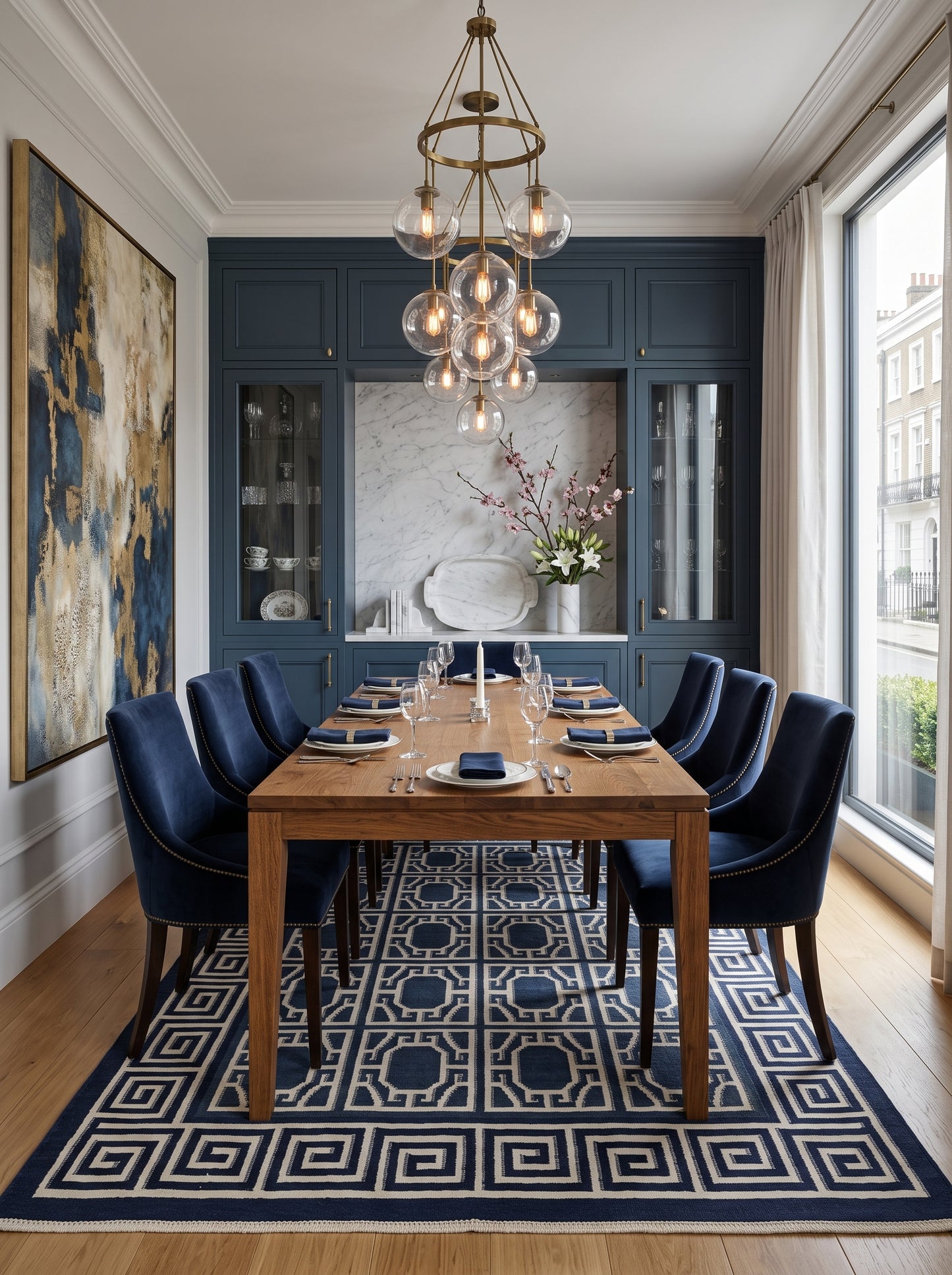 Octagon Lattice & Greek Key Border Pattern Flatweave Area Rug