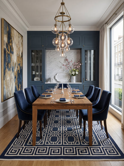 Octagon Lattice & Greek Key Border Pattern Flatweave Area Rug