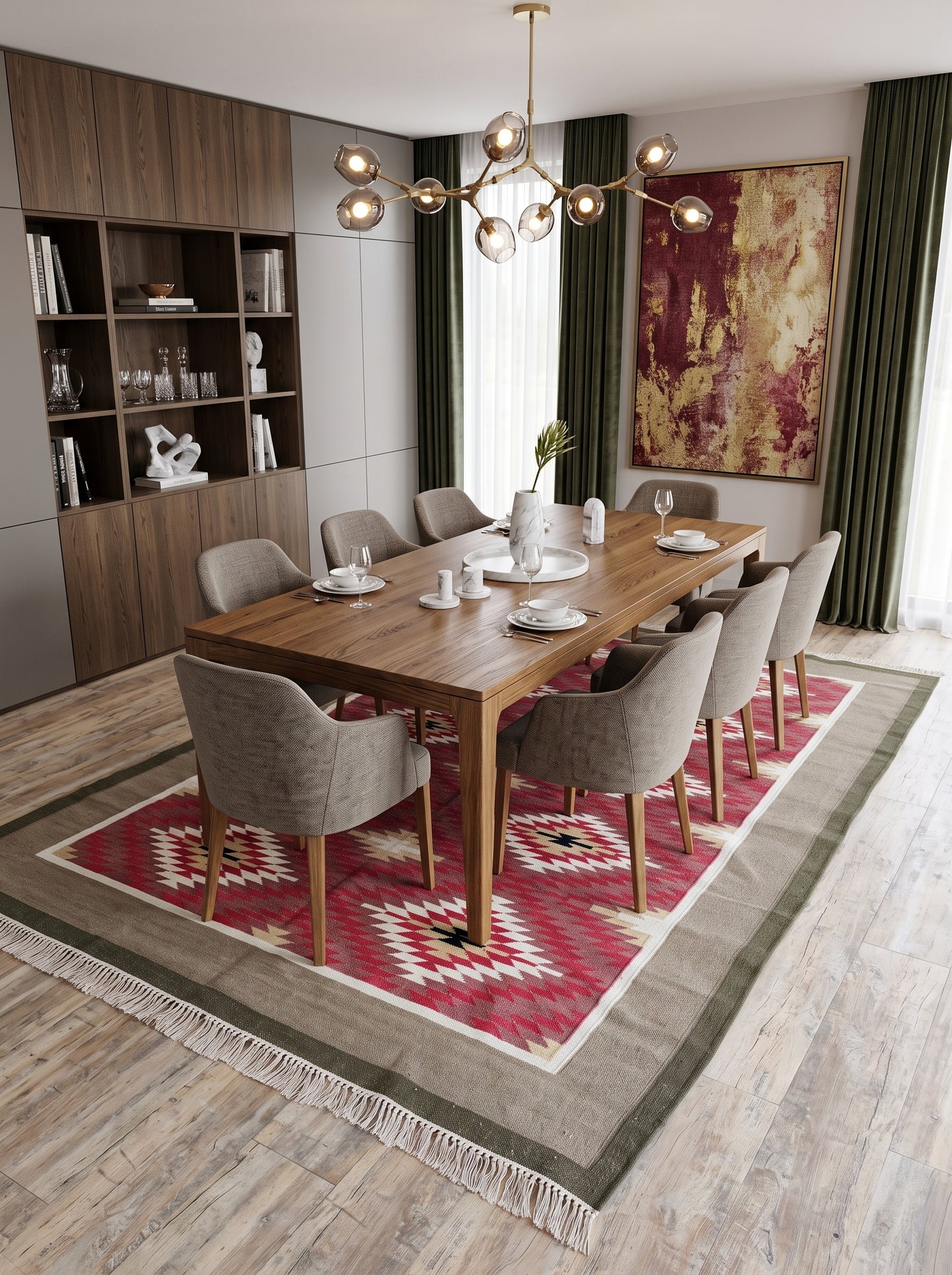 Crimson Taupe Heritage Chevron Diamond Motif Flatweave Accent Carpet