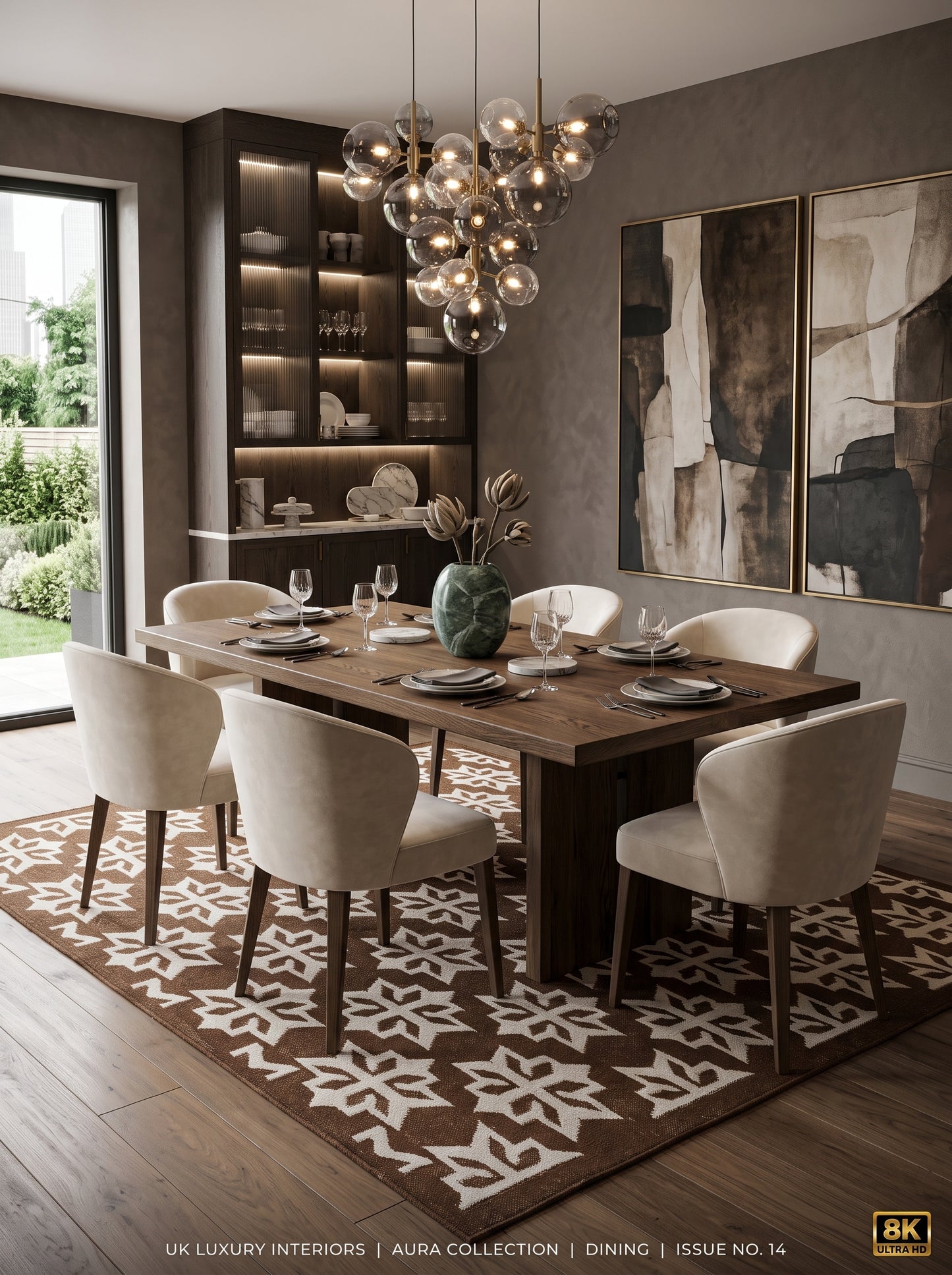 Chocolate Blossom Crest Geometric Starburst Motif Flatweave Area Rug