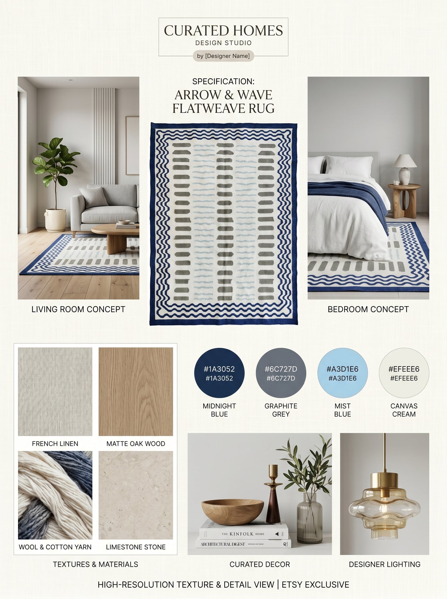 Azure Wave & Dash Abstract Rippled Wave Pattern Flatweave rug