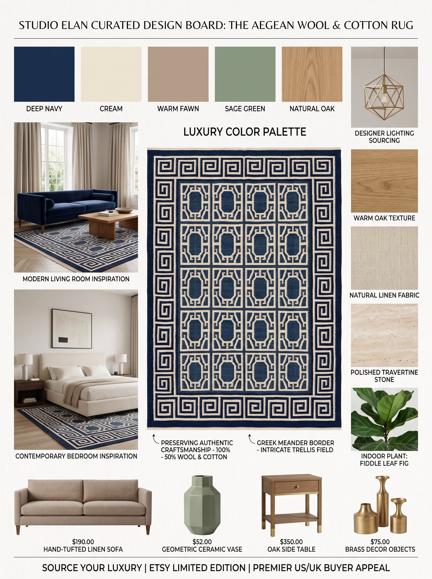 Octagon Lattice & Greek Key Border Pattern Flatweave Area Rug