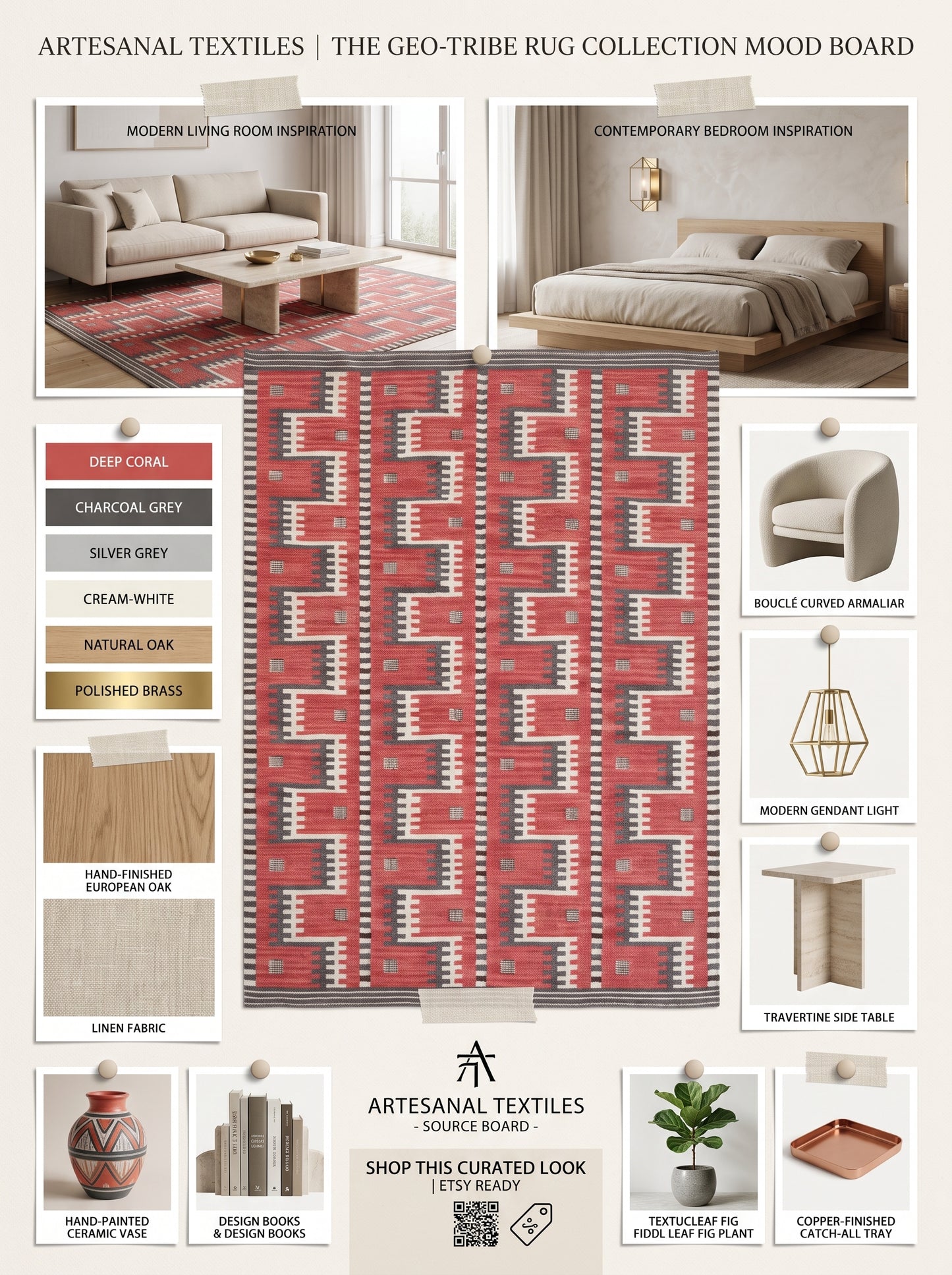 Crimson Tribal Interlock Handwoven Native American Style Rug