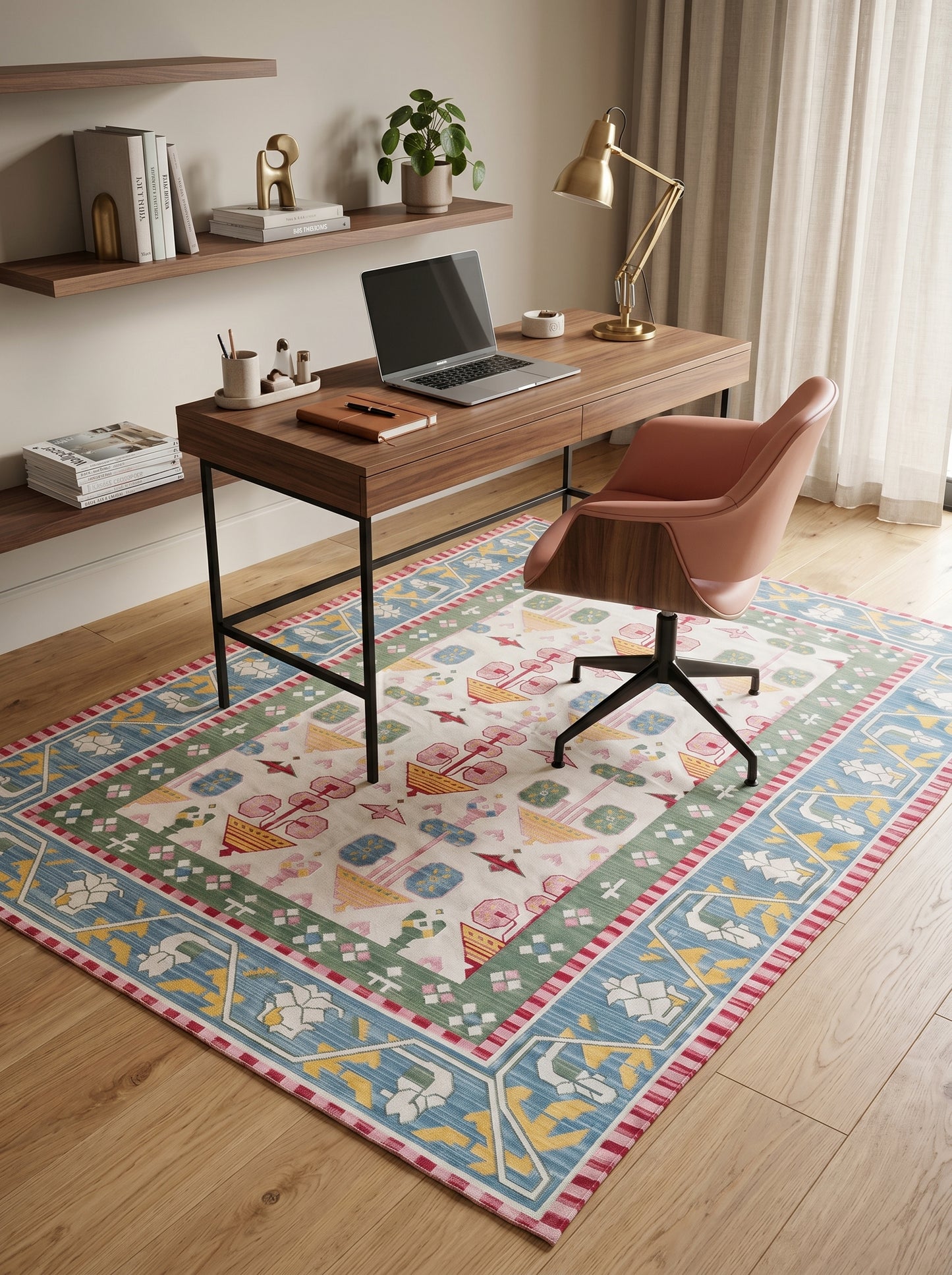 Pastel Geometric Folk Art Handwoven Cotton Flatweave Rug
