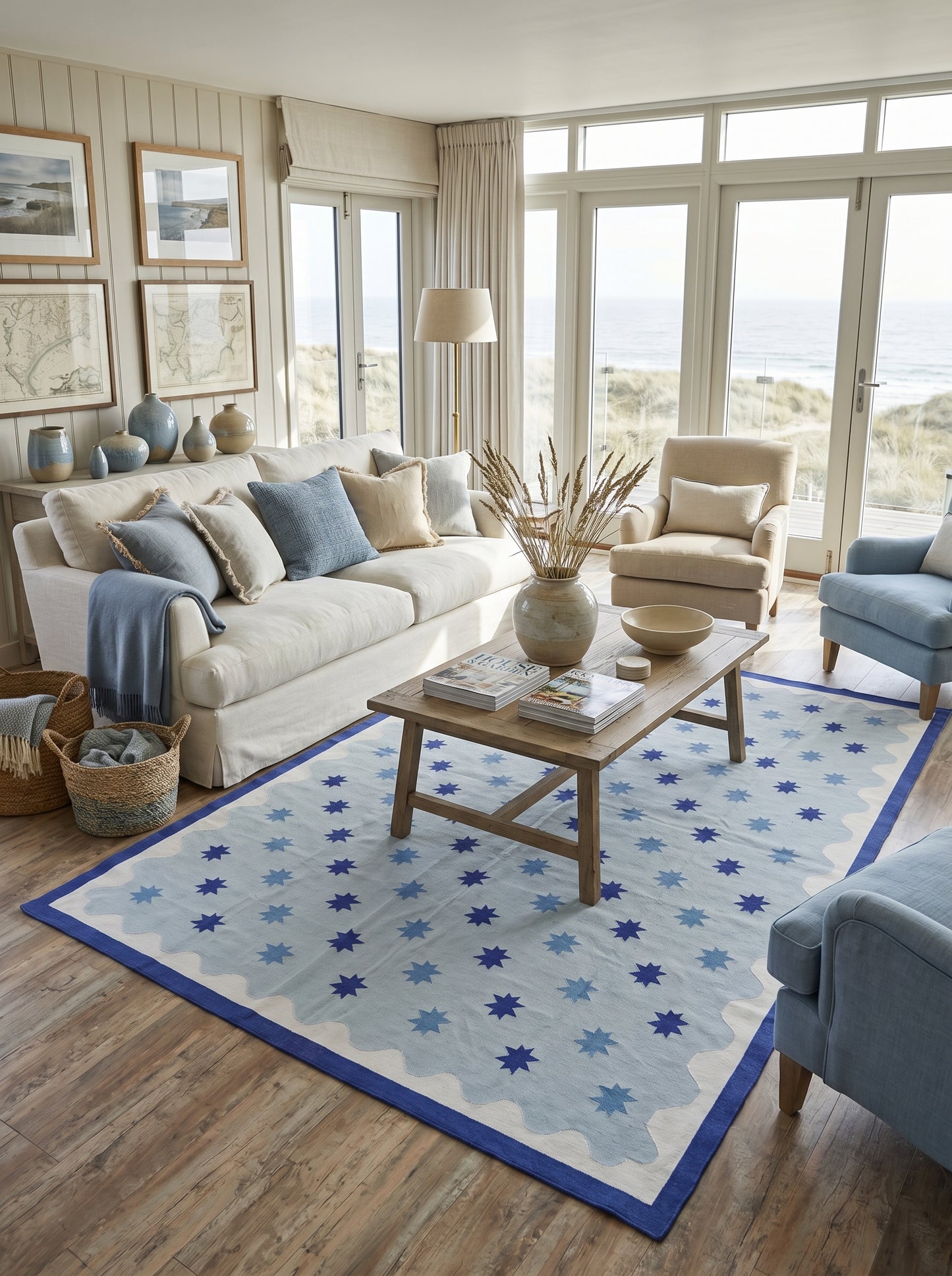 Light Blue Star Pattern, Contemporary Area Rug