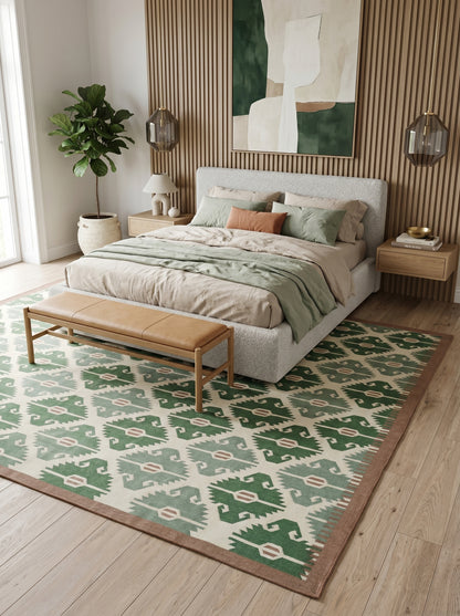 Sage Earth Tribal Lattice Geometric Serrated Diamond Flatweave Area Rug