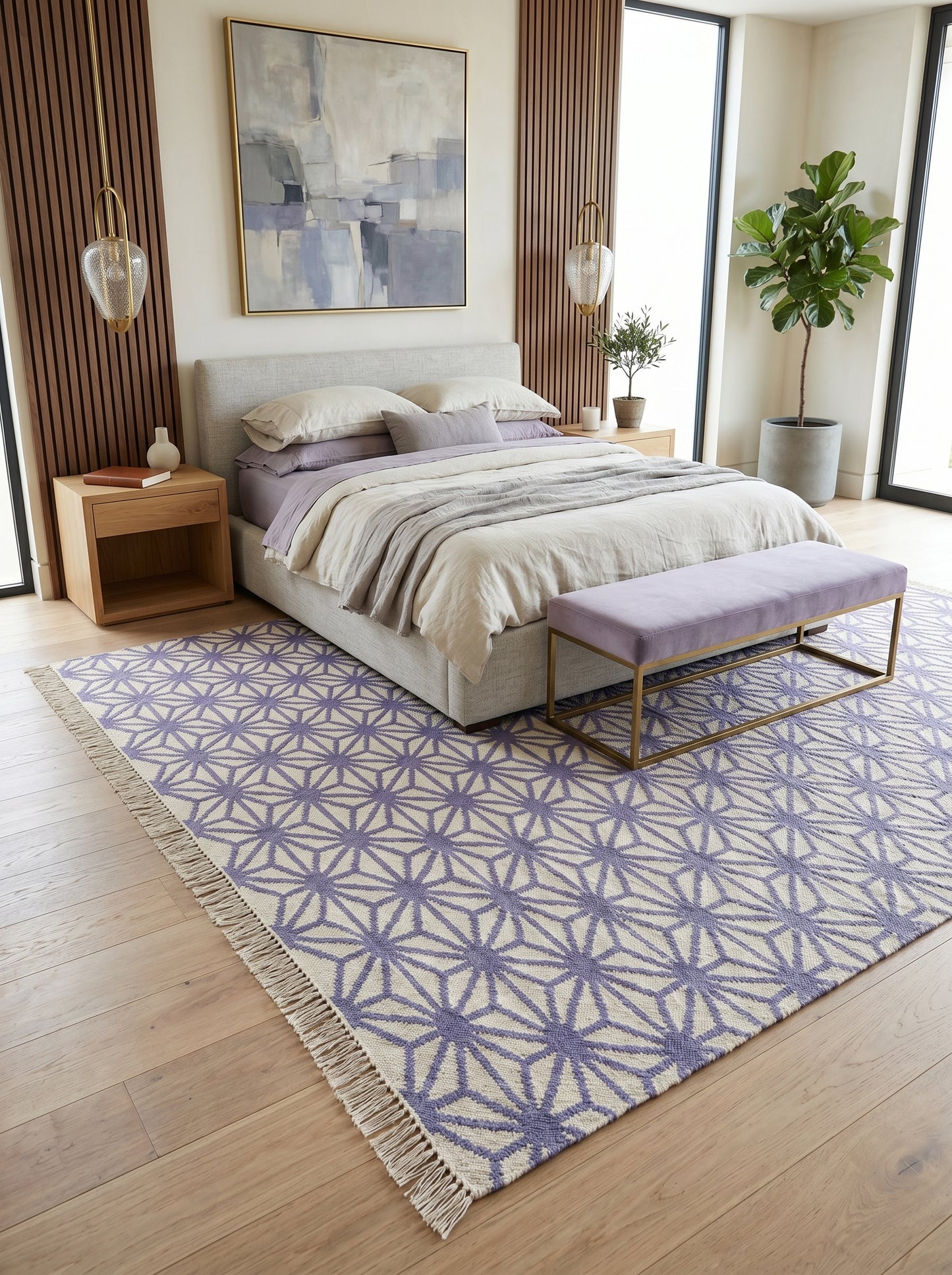 Periwinkle Starburst Lattice All-Over Star Pattern Flatweave Area Rug
