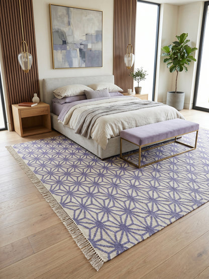 Periwinkle Starburst Lattice All-Over Star Pattern Flatweave Area Rug