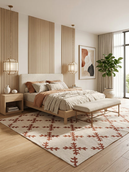 Sienna Snowflake Minimalist Geometric Cross Pattern Flatweave Accent Carpet