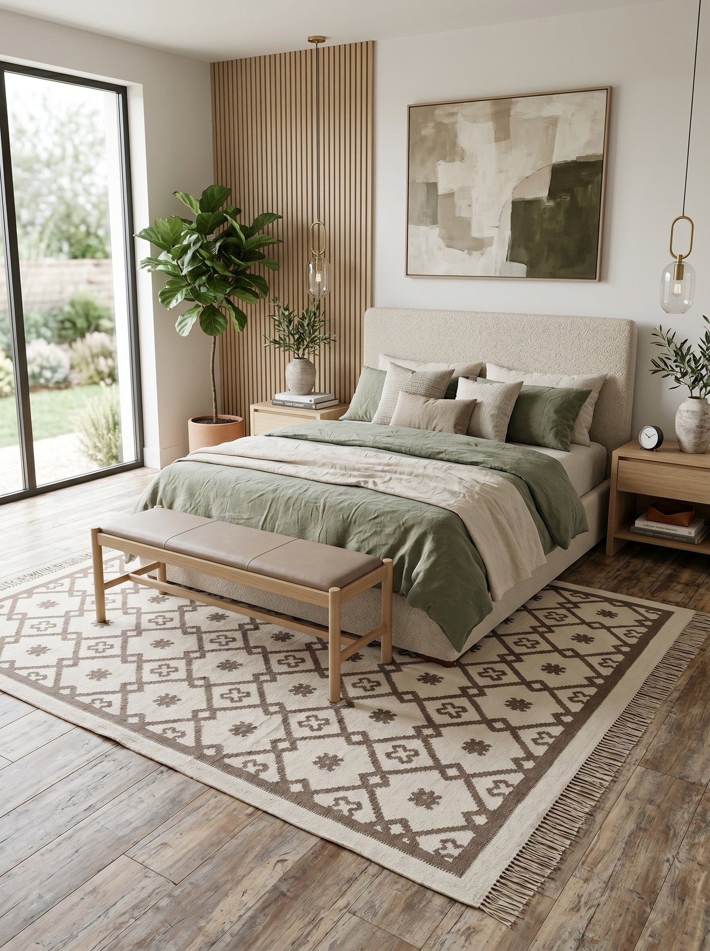 Earth Brown Clover Trellis Brown & Cream Wool Cotton Dhurrie Rug
