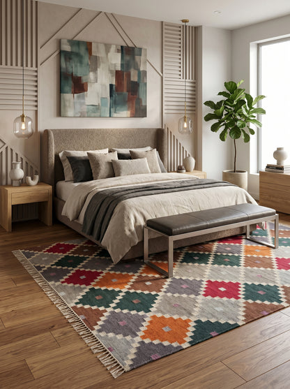 Bohemian Mosaic Diamond  Handwoven Southwestern Style Rug