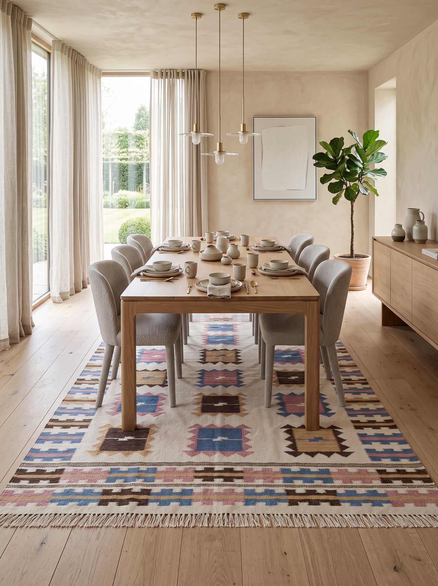 Nomadic Pastel Blocks Wool and Cotton Kilim Rug