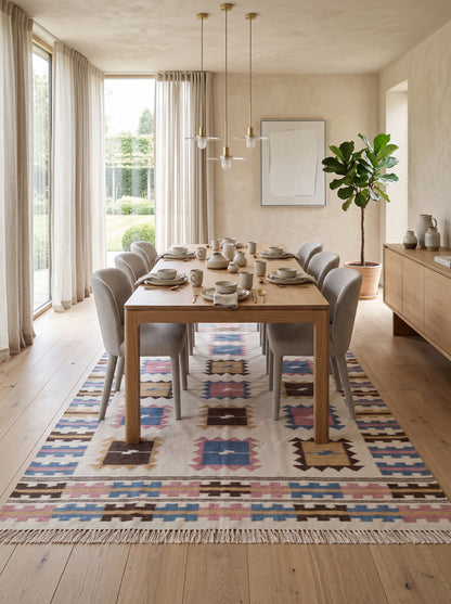 Nomadic Pastel Blocks Wool and Cotton Kilim Rug
