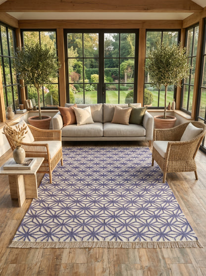 Periwinkle Starburst Lattice All-Over Star Pattern Flatweave Area Rug