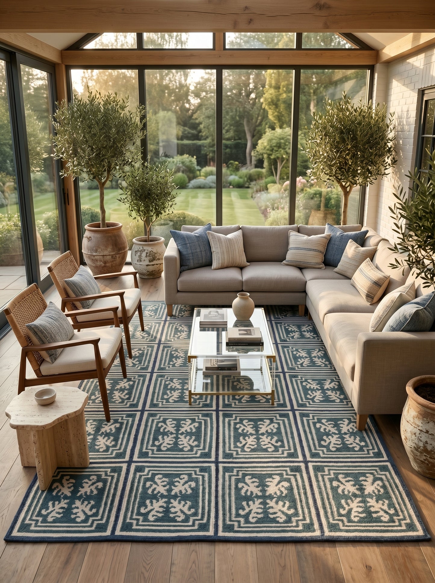 Teal Labyrinth Crest Classical Geometric Rug