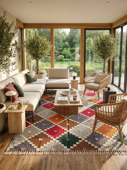 Bohemian Mosaic Diamond  Handwoven Southwestern Style Rug