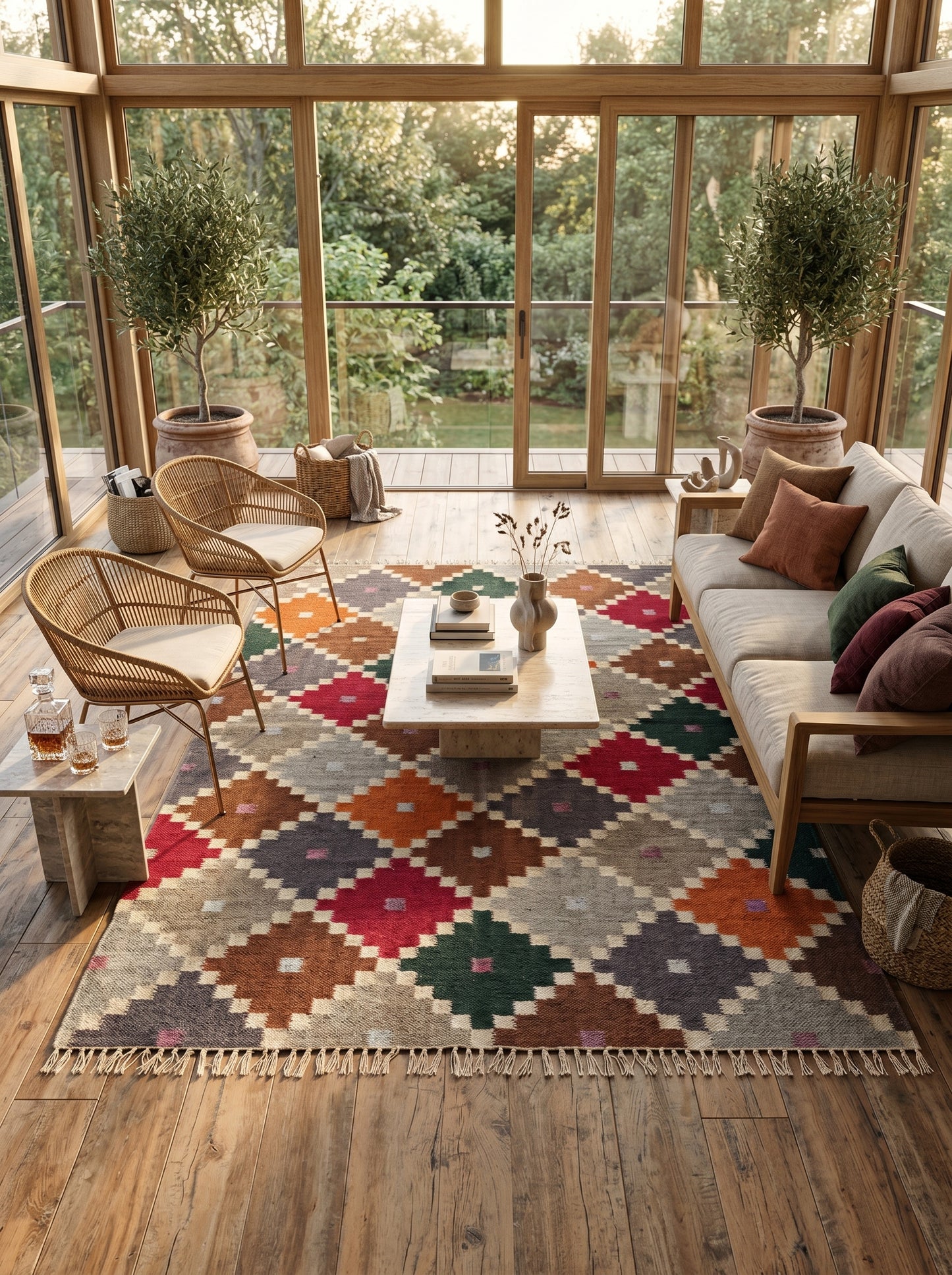 Bohemian Mosaic Diamond  Handwoven Southwestern Style Rug