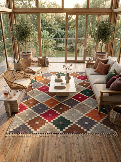 Bohemian Mosaic Diamond  Handwoven Southwestern Style Rug