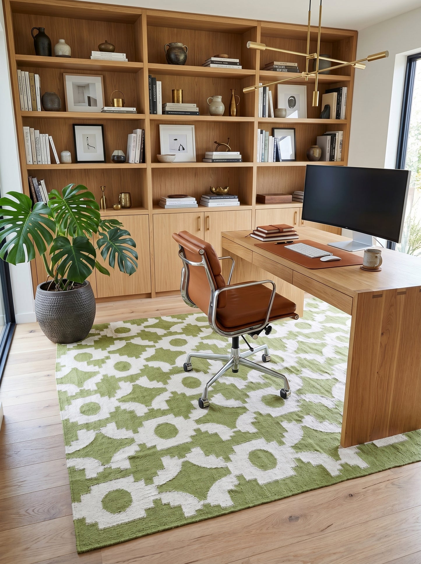 Moss Optical Maze Lime Green & Cream Wool Cotton Dhurrie Rug