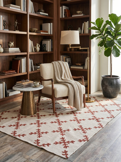 Sienna Snowflake Minimalist Geometric Cross Pattern Flatweave Accent Carpet