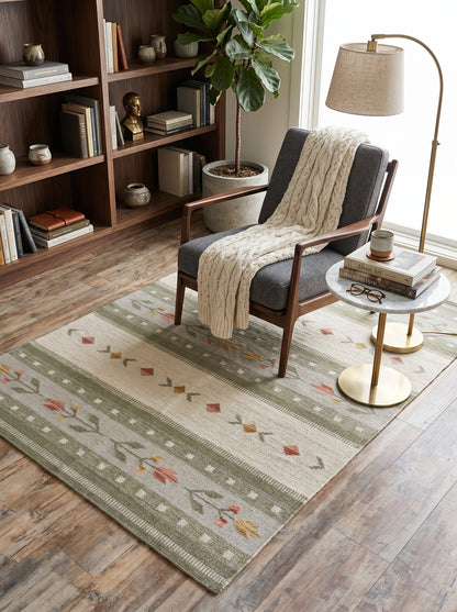 Sage Folk Heritage Handwoven Swedish Folk Art Kilim rug
