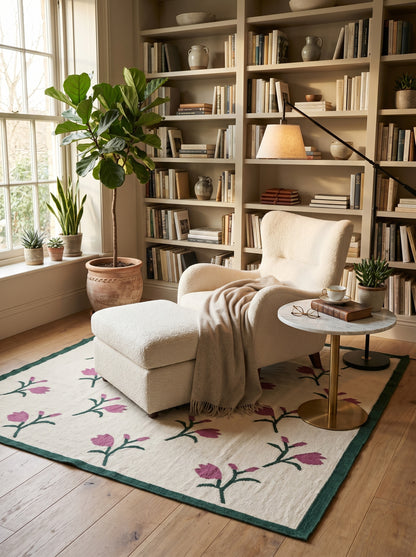Magenta Tulip Meadow Handwoven Scandinavian Floral Rug