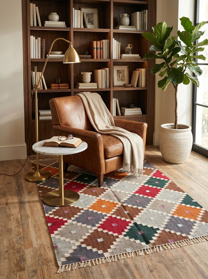Bohemian Mosaic Diamond  Handwoven Southwestern Style Rug