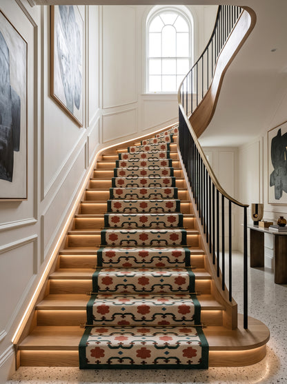 Emerald & Terracotta Clover Trellis Handwoven Symmetrical Floral Rug