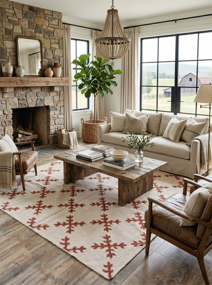 Sienna Snowflake Minimalist Geometric Cross Pattern Flatweave Accent Carpet