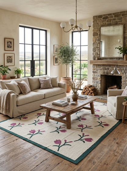 Magenta Tulip Meadow Handwoven Scandinavian Floral Rug