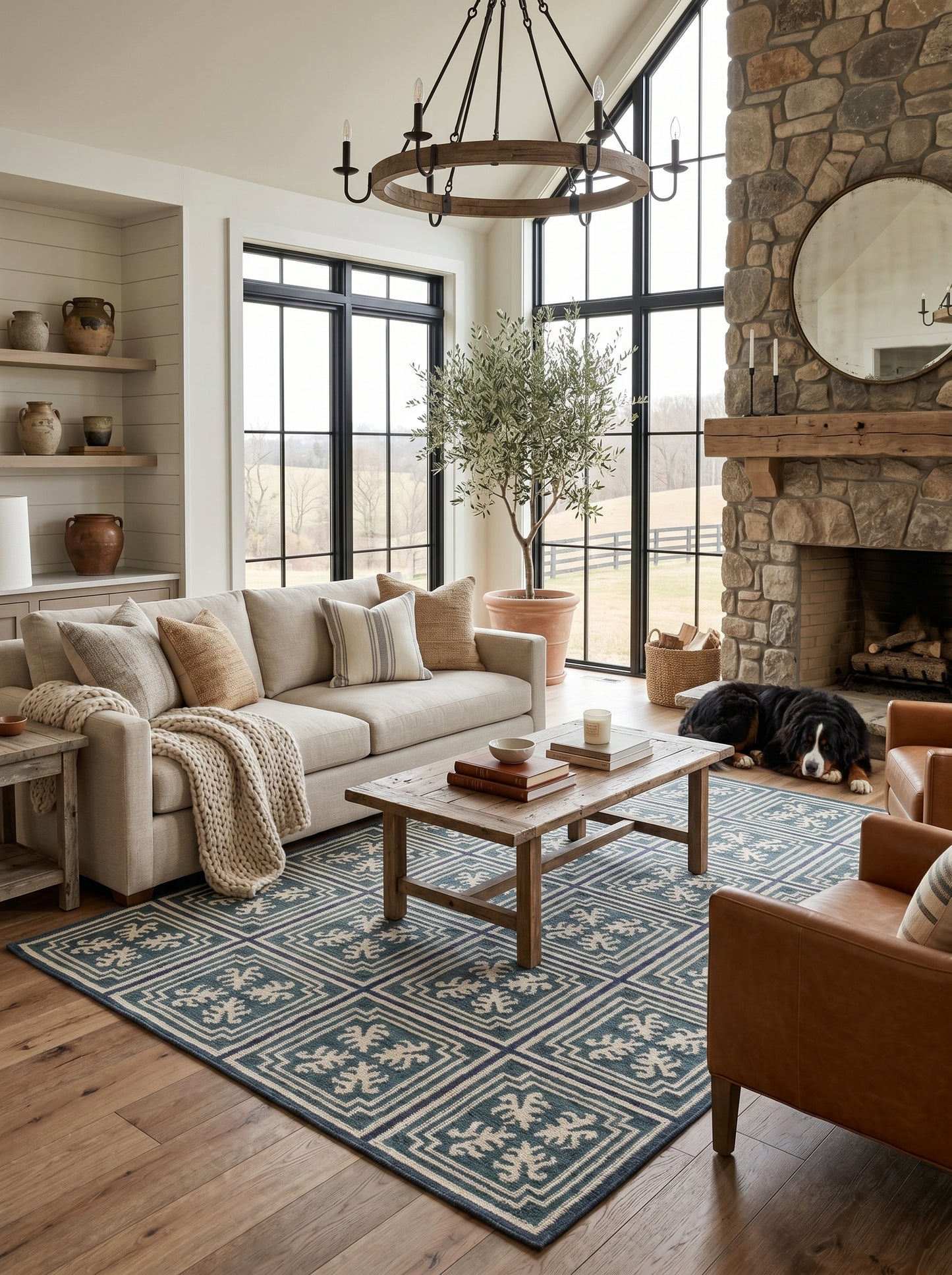 Teal Labyrinth Crest Classical Geometric Rug
