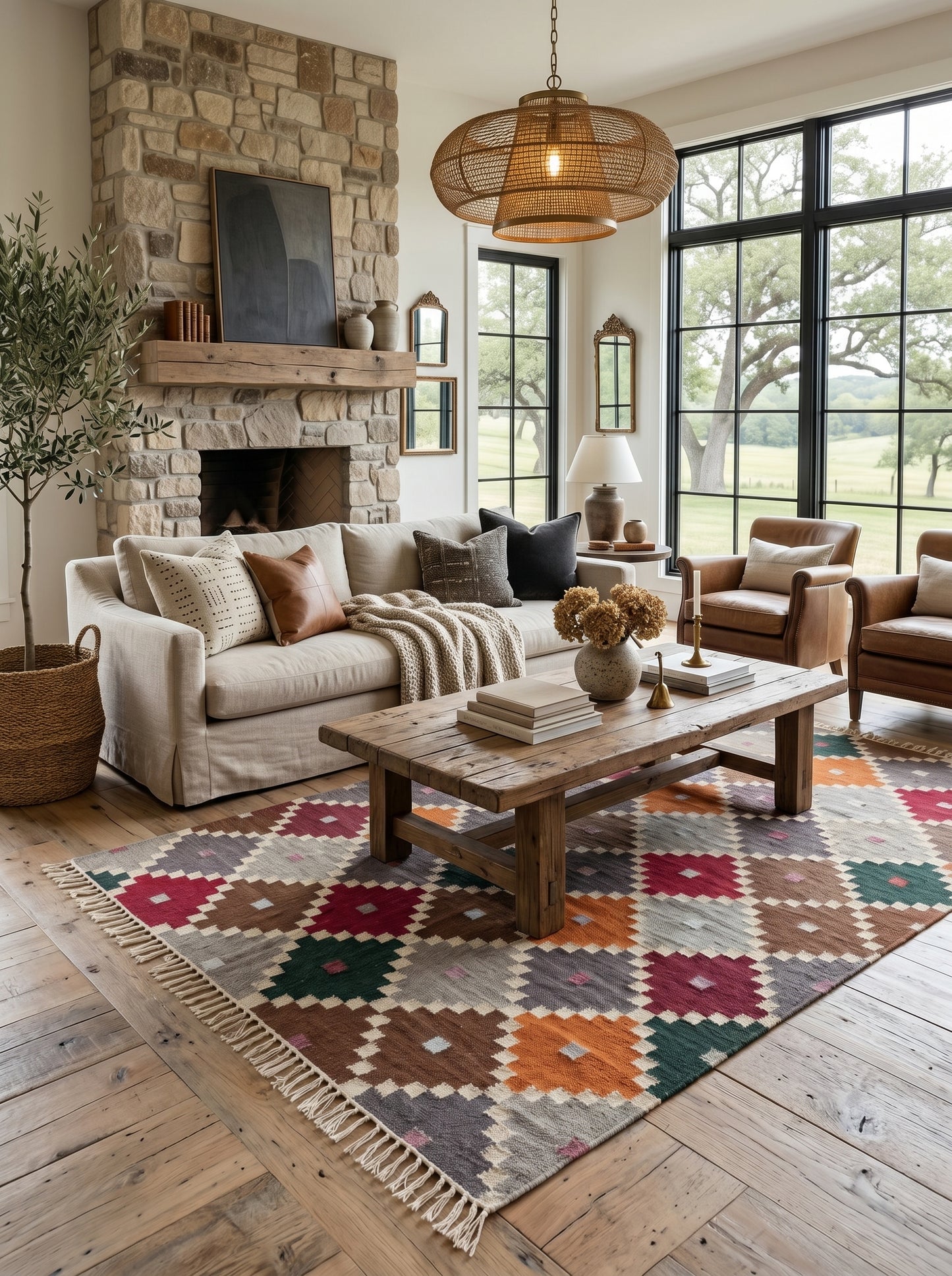 Bohemian Mosaic Diamond  Handwoven Southwestern Style Rug
