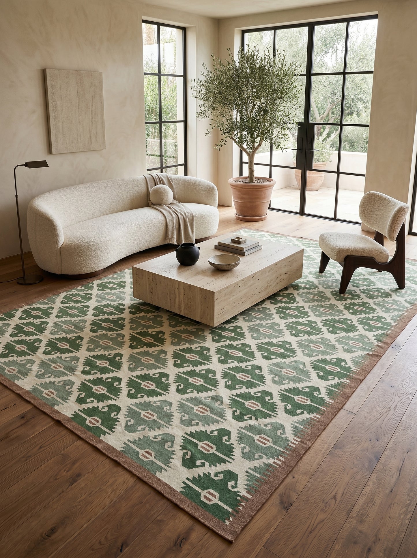 Sage Earth Tribal Lattice Geometric Serrated Diamond Flatweave Area Rug