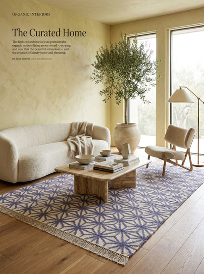 Periwinkle Starburst Lattice All-Over Star Pattern Flatweave Area Rug