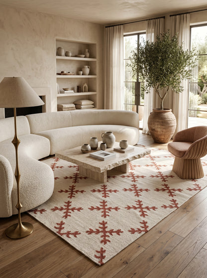 Sienna Snowflake Minimalist Geometric Cross Pattern Flatweave Accent Carpet