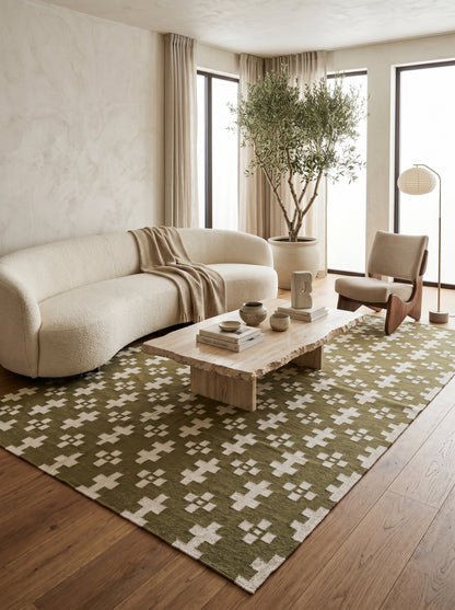 Olive Geometric Cross Handwoven Traditional Pattern Rug