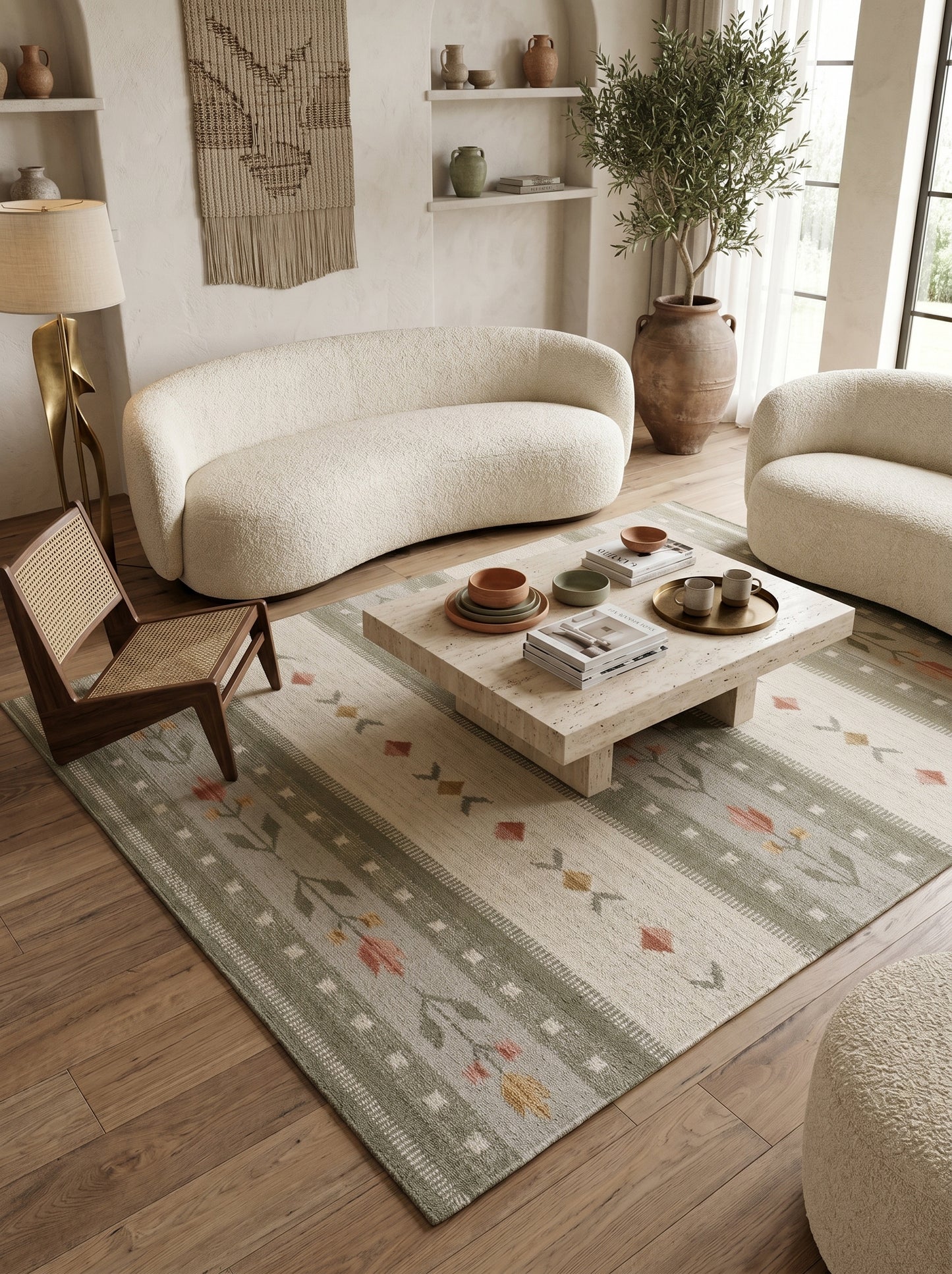 Sage Folk Heritage Handwoven Swedish Folk Art Kilim rug