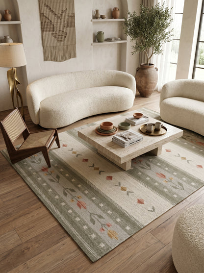 Sage Folk Heritage Handwoven Swedish Folk Art Kilim rug