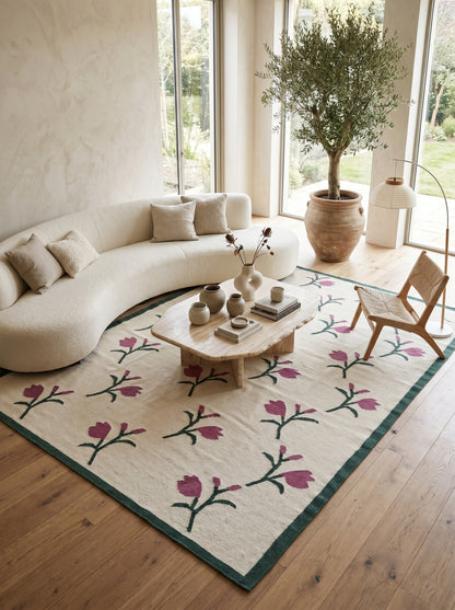 Magenta Tulip Meadow Handwoven Scandinavian Floral Rug