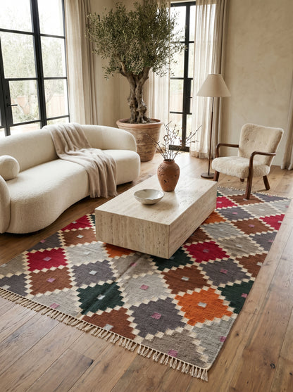 Bohemian Mosaic Diamond  Handwoven Southwestern Style Rug