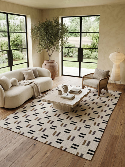 Bauhaus Dash Grid Geometric Minimalist Parallel Dash Flatweave Area Rug