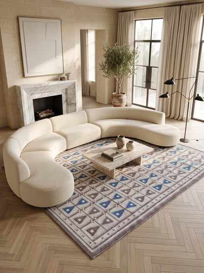 concentric Scandi-Tribal Band Grey and Brown Handwoven Wool Dhurrie