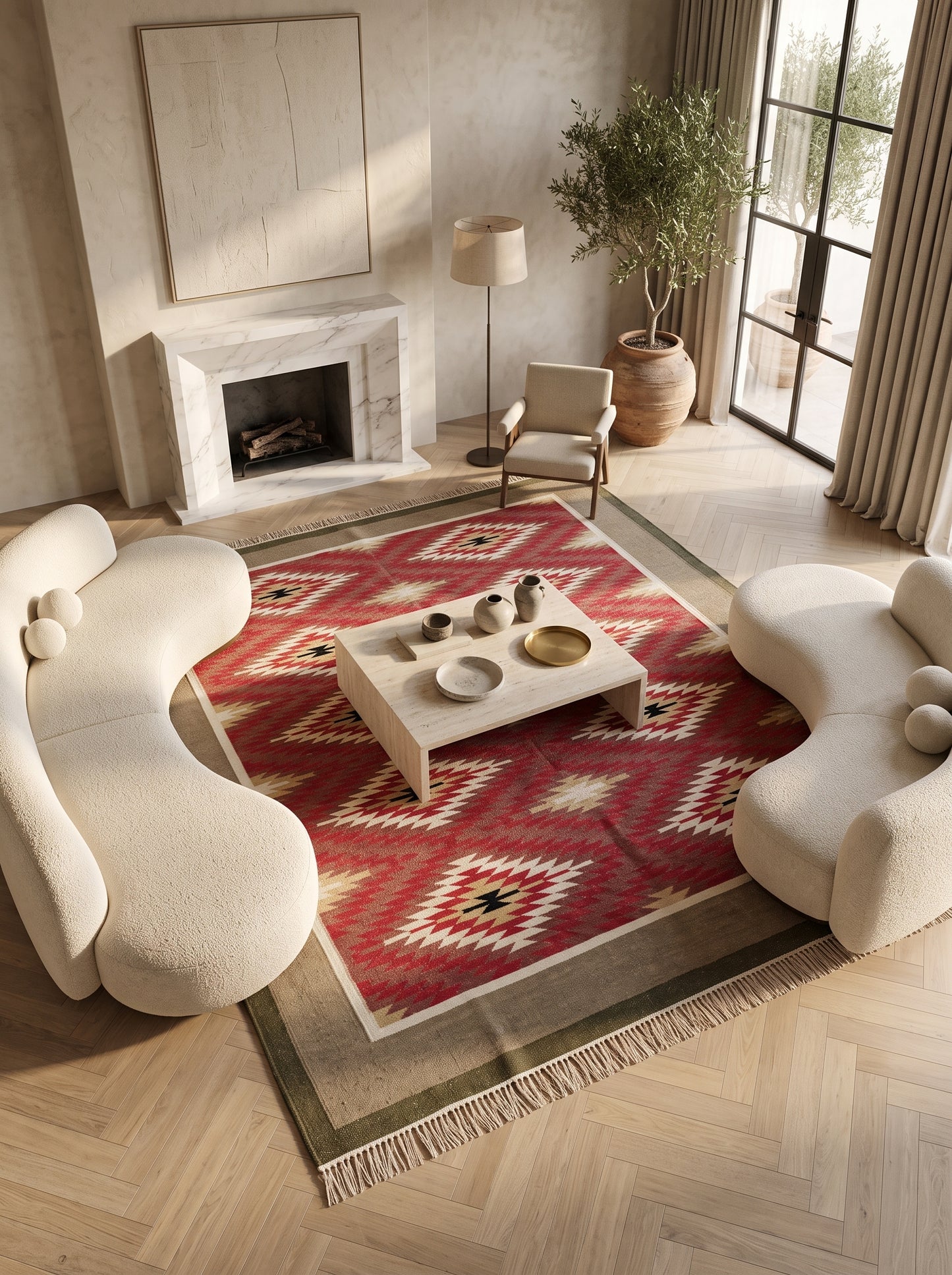 Crimson Taupe Heritage Chevron Diamond Motif Flatweave Accent Carpet