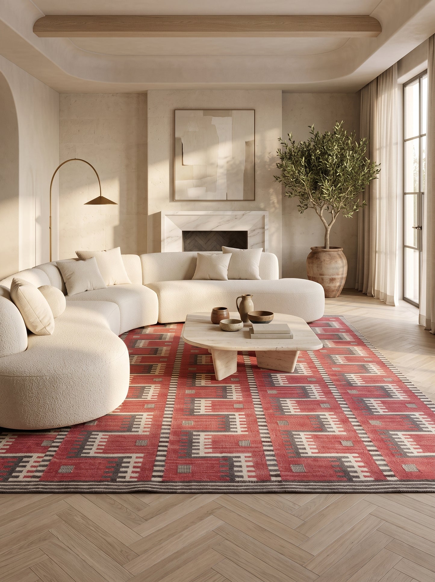 Crimson Tribal Interlock Handwoven Native American Style Rug