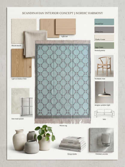 Premium Mint Green & Taupe Grey Wool Dhurrie Rug