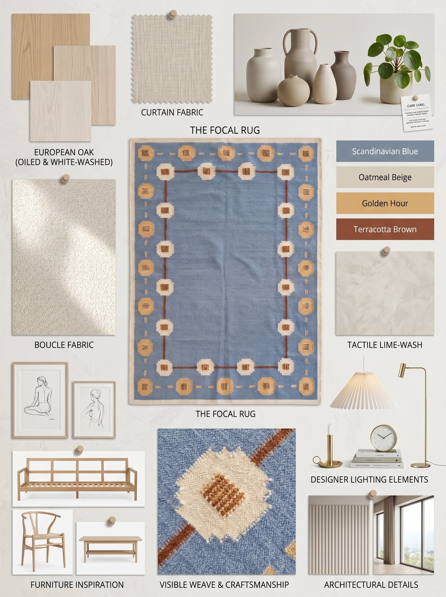 Cornflower Medallion Frame Tan Gold & Ivory Cotton Wool Dhurrie